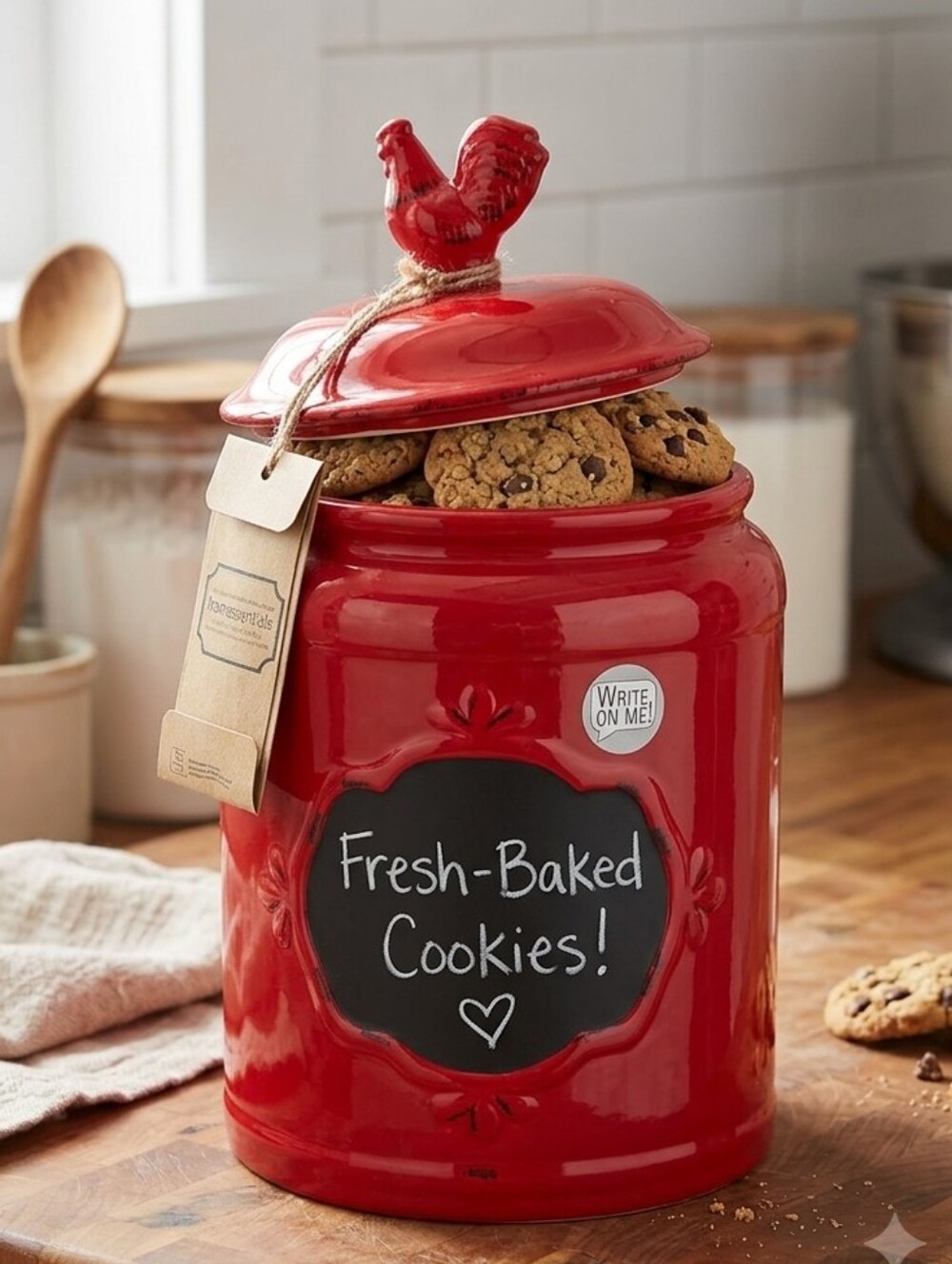 Home Essentials Red Ceramic Cookie Jar with Rooster Lid